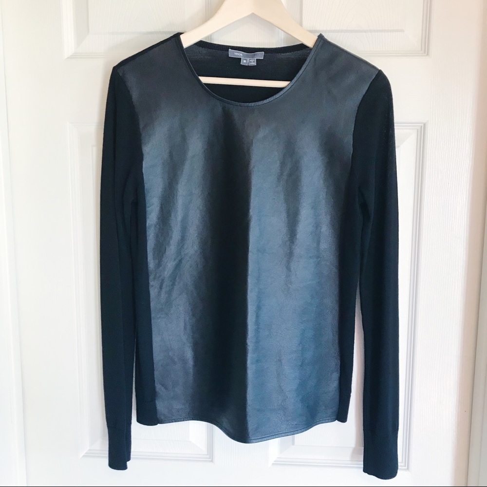 Vince black leather paneled sweater size medium